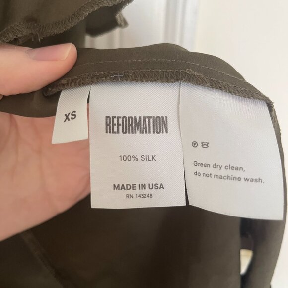 100% Silk 🇺🇸 Made in USA Olive Green Reformation Camisole Tank Top - Picture 8 of 8